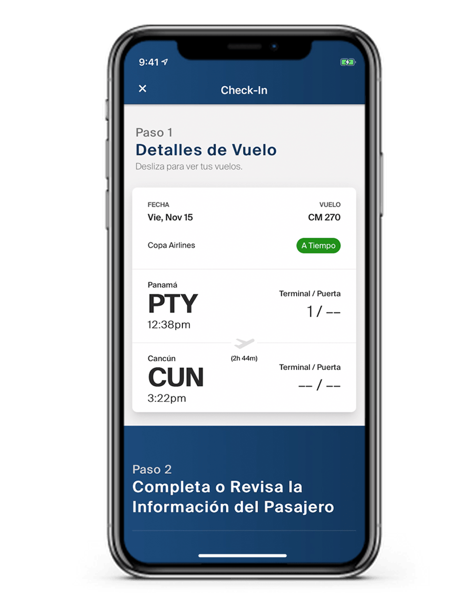 Proceso de Check-in rediseñado en la App de Copa