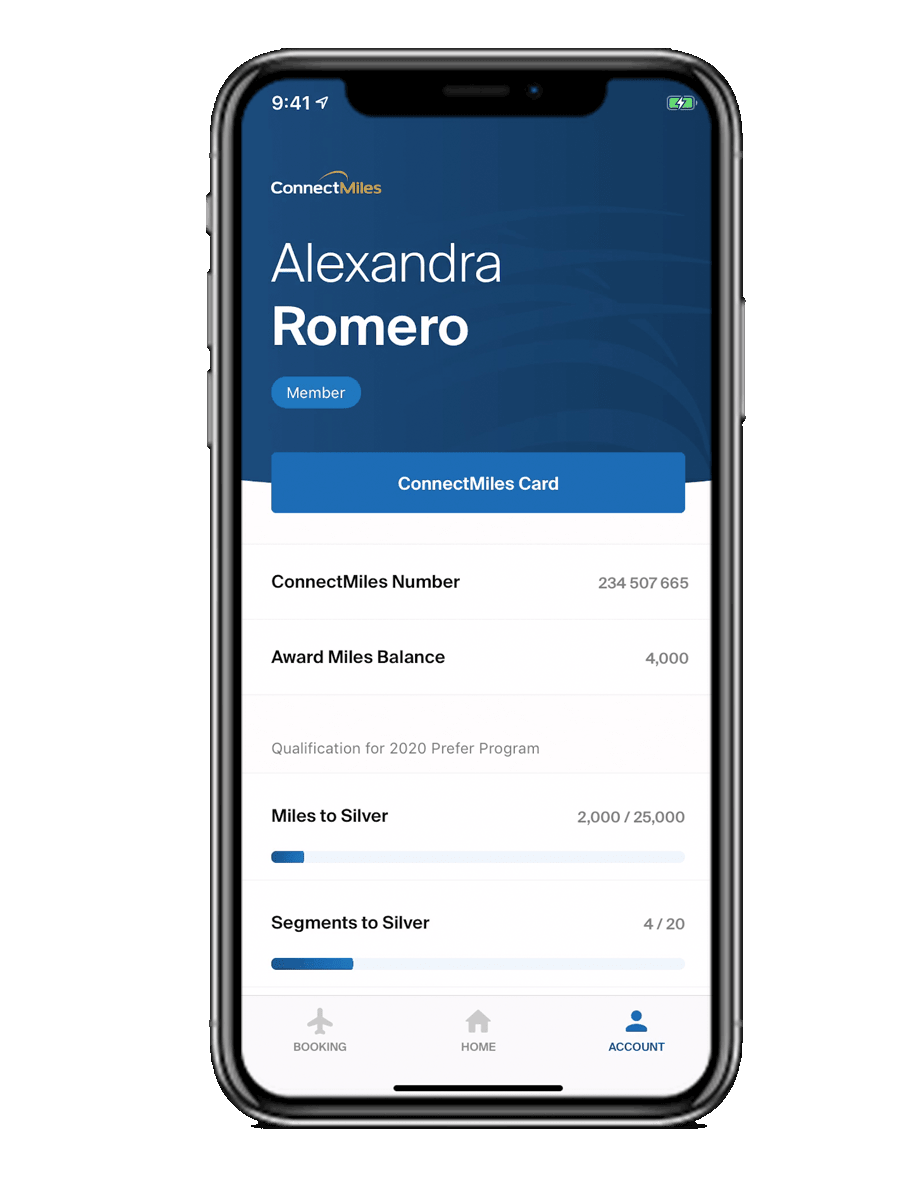 ConnectMiles features in the Copa App