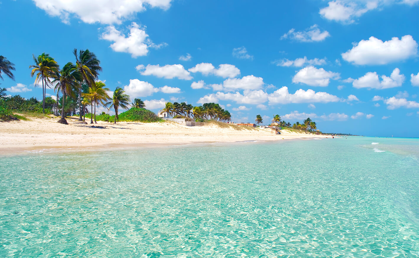 Beautiful beach with palm trees in Guanabo, Havana